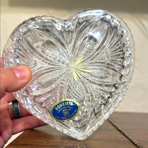 Vintage Bohemia Czech Republic Heart Candy Dish 24% Lead Crystal Trust Blet Bowl